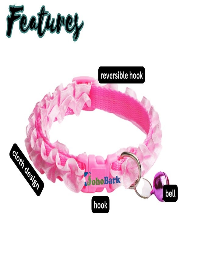 BohoBark Dog and cat Collar Puppy Necklace with Bell Charm for Small Unique Frill Design Colar for Dogs Pack of 1 (Pink, Dog Unique Design Collar (ribben)) - Image 3